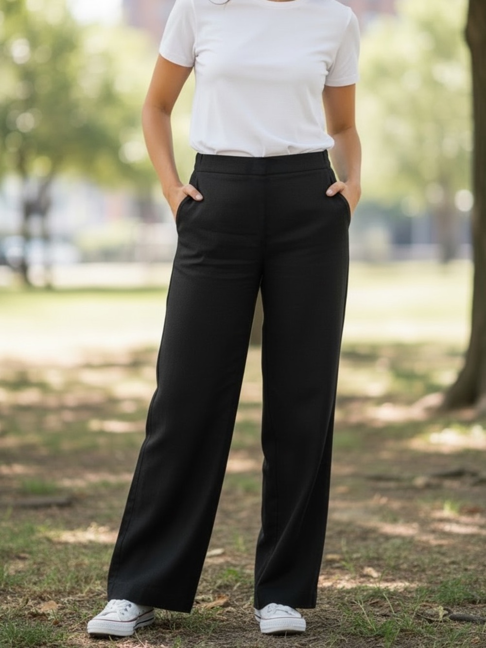 Talbots Petites Black Irish Linen Wide Leg Flat Front Trouser Pants Size 12